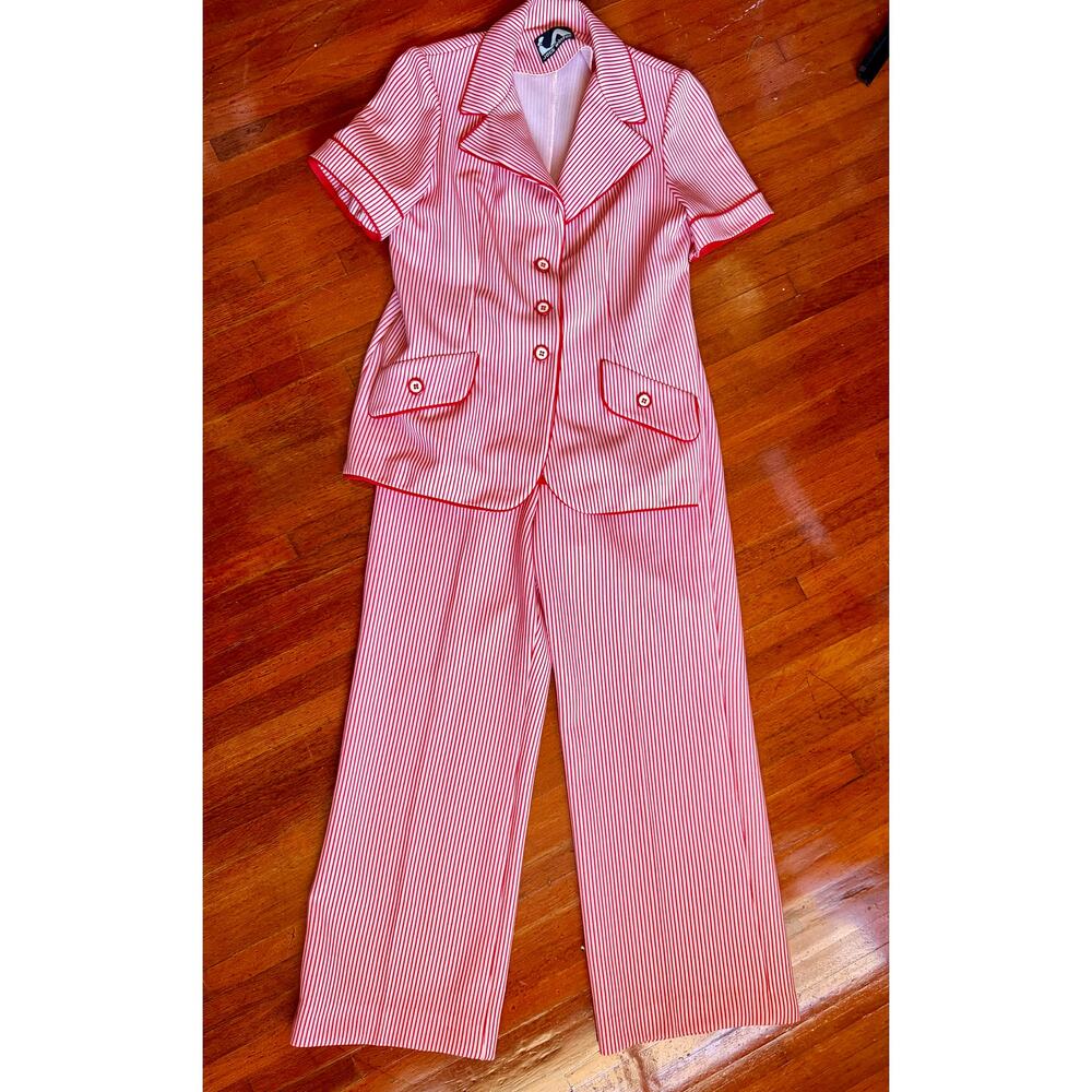 Vintage 70’s Jack Winter Red White Striped Outfit Blouse Pant Set Large Holiday